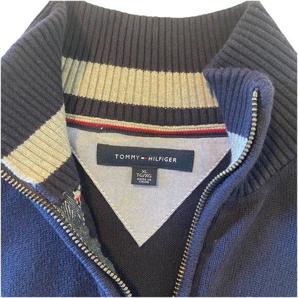 Tommy Hilfiger Sweater Mens Pullover XL Cotton 1/4 Zip Long Sleeve Blue Preppy - Picture 3 of 7